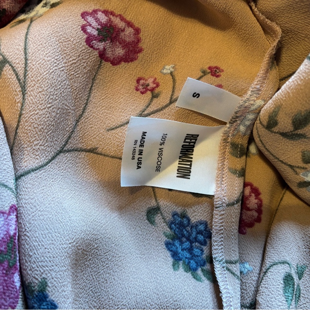 Reformation Rose Floral High-Low Wrap Skirt with Pink & Blue Flowers - Picture 5 of 5